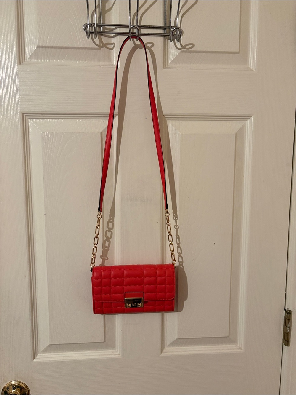Red Quilted Crossbody Bag with Gold Chain Strap. New without tags